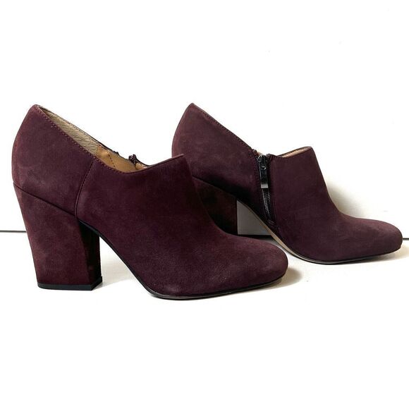 Franco Sarto Womens 8.5M Burgundy Suede Chunky Heels Zip Up Comfort Classic Pump - Picture 3 of 10